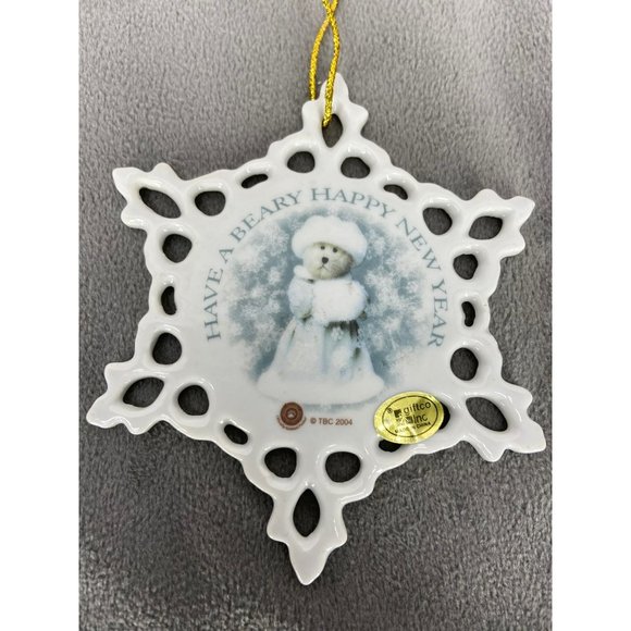 Giftco Inc Vintage Boyds Bears White Ceramic Snowflake Christmas Ornament Set Of - Picture 3 of 8